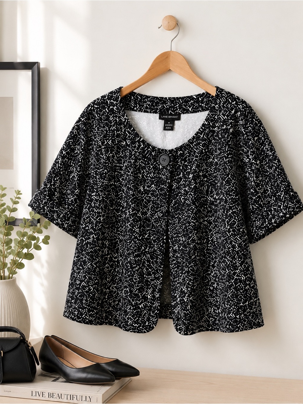 Lane Bryant Black and White Tweed Short Sleeve Blazer